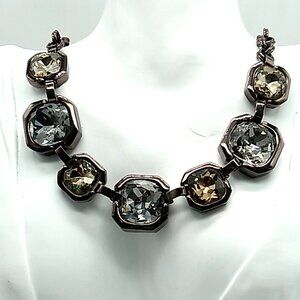 Dana Buchman Statement Necklace Faceted Octagon Crystals Gunmetal Chain NWOT